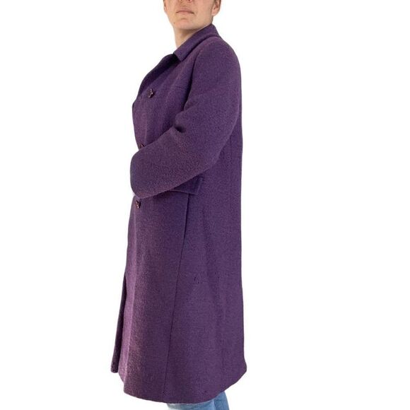 Vintage 80s 1980s Wool Purple Peacoat Double Breasted Women Size Medium Classic - Picture 3 of 12